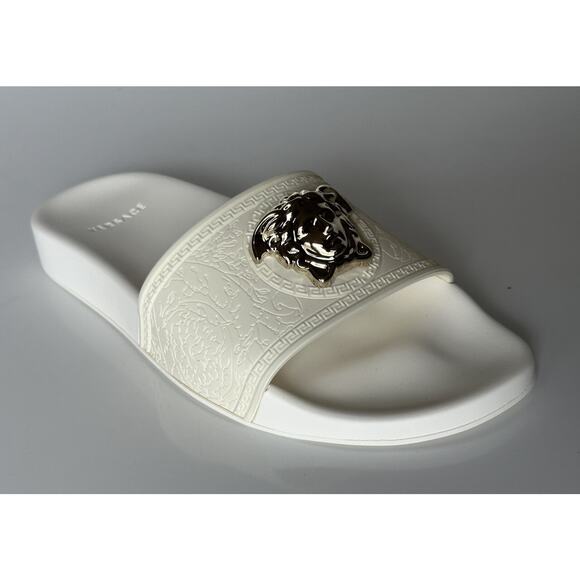 NIB $425 Versace Medusa Head Slides Sandals White 8.5 US (38.5 Eu) DSR262CN IT - Picture 1 of 14